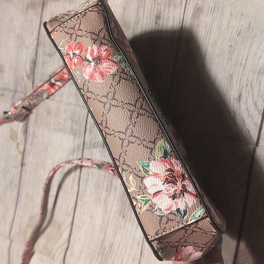 Nine West Coated Canvas Ligh Brown With Pink Floral Pattern Crossbody Bag - Picture 6 of 16